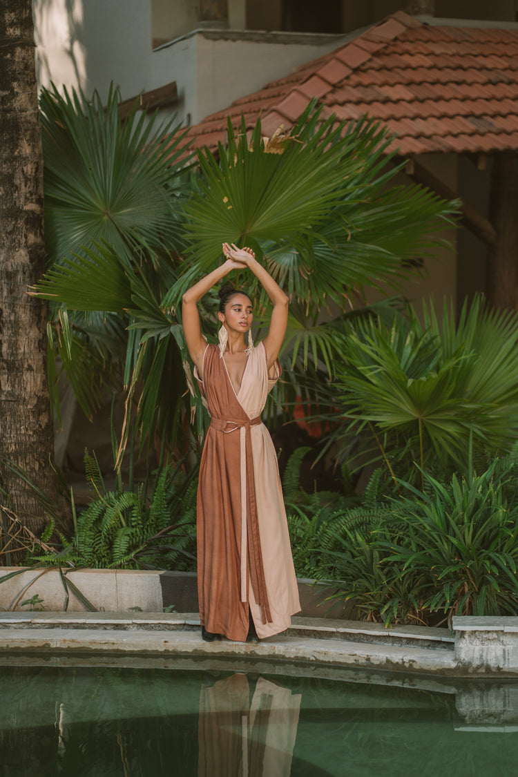 The Kaya dress in terracota pink