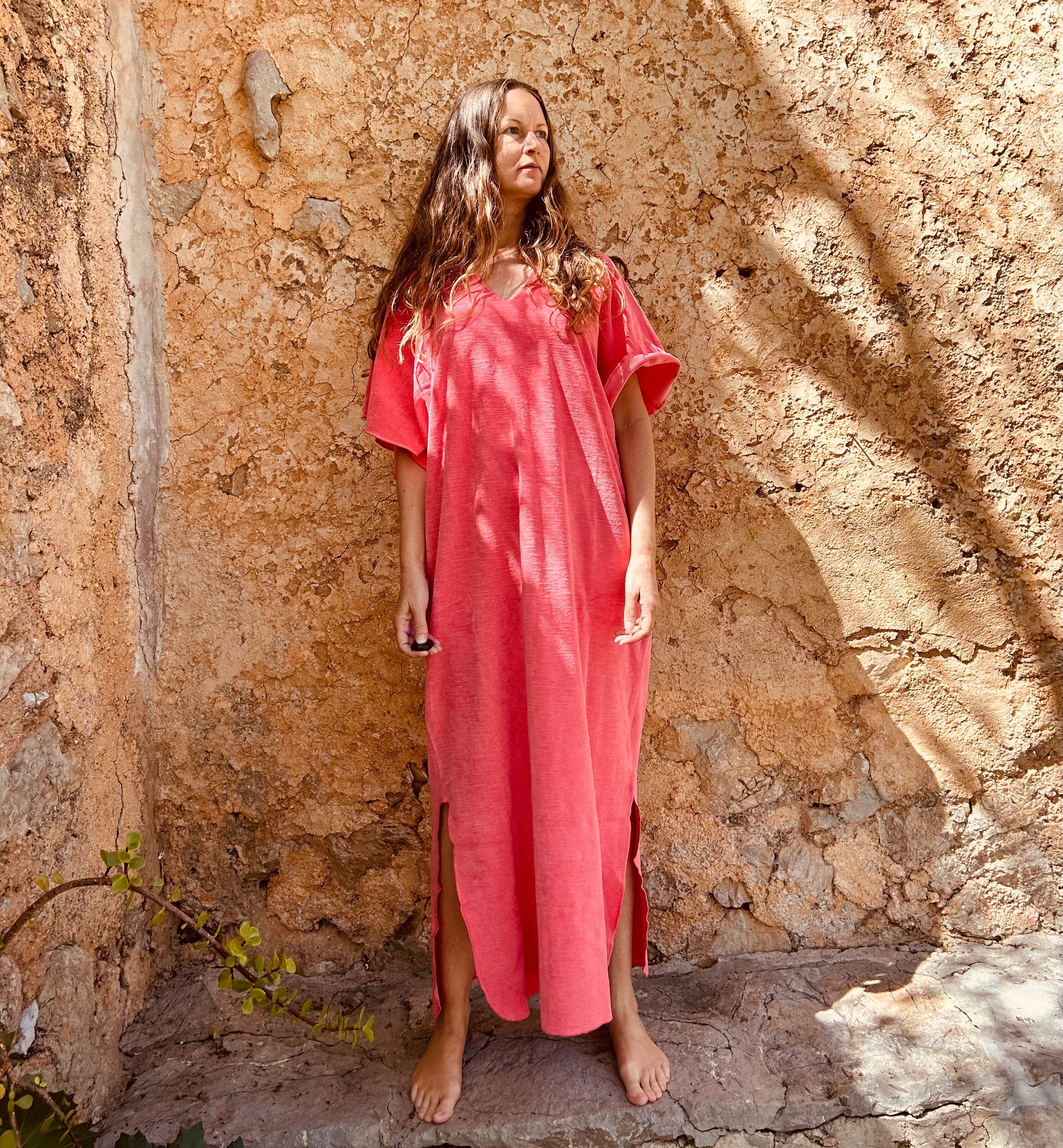 Terry cotton kaftan dress Desert rose