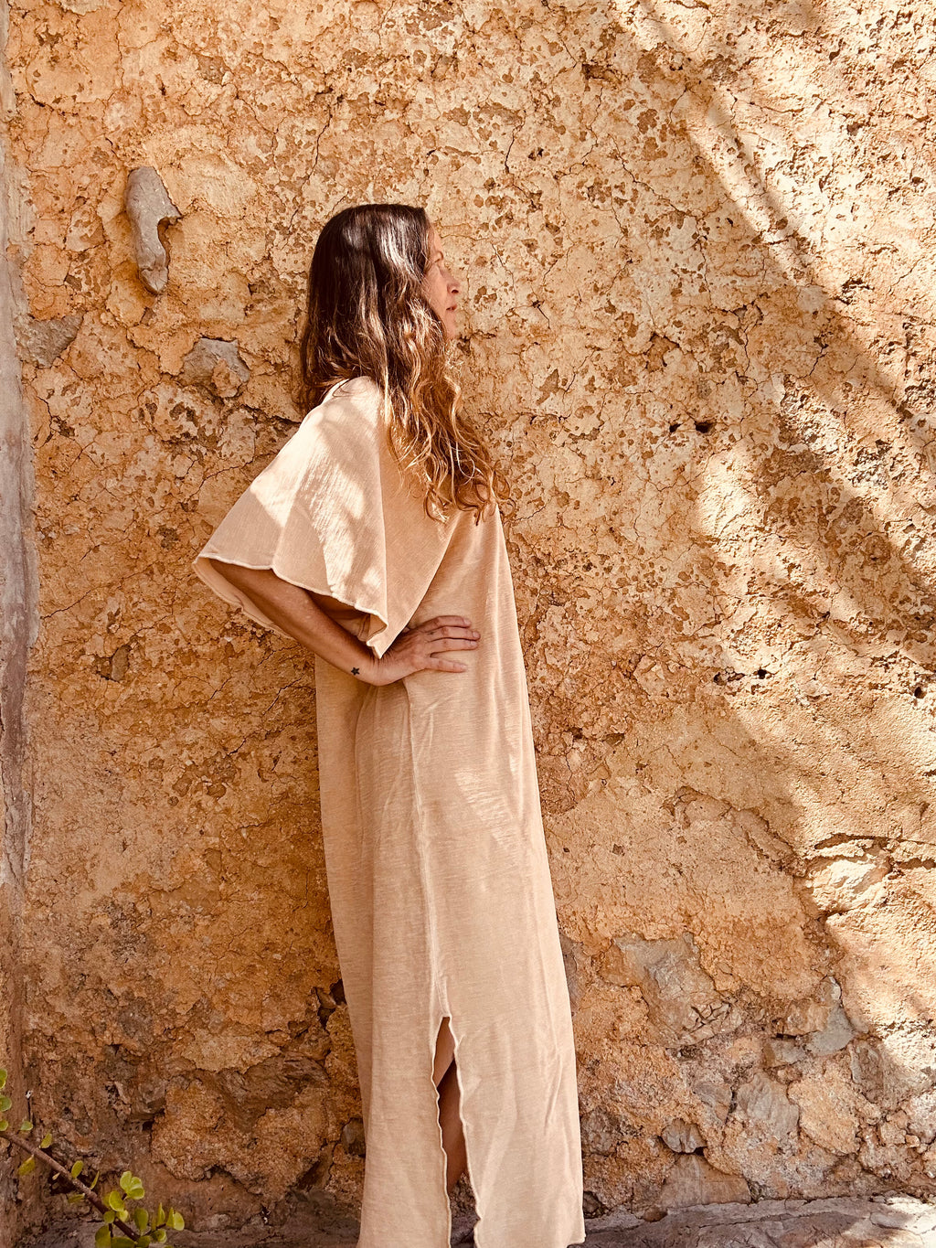 Terry cotton kaftan in Pale blush inclusive matching tote bag