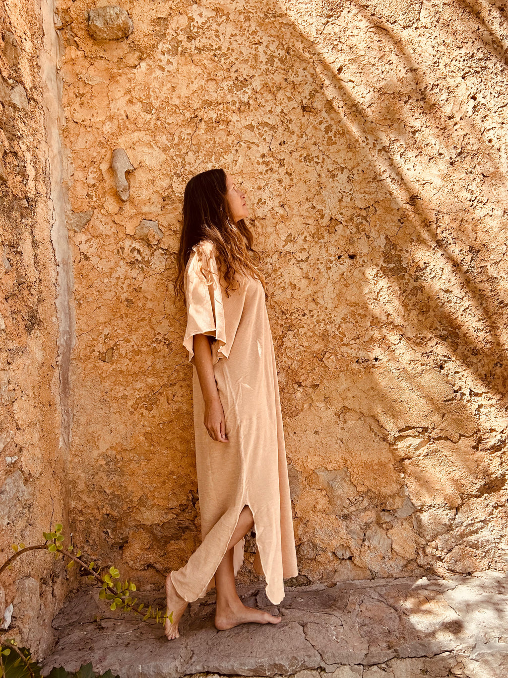 Terry cotton kaftan in Pale blush inclusive matching tote bag