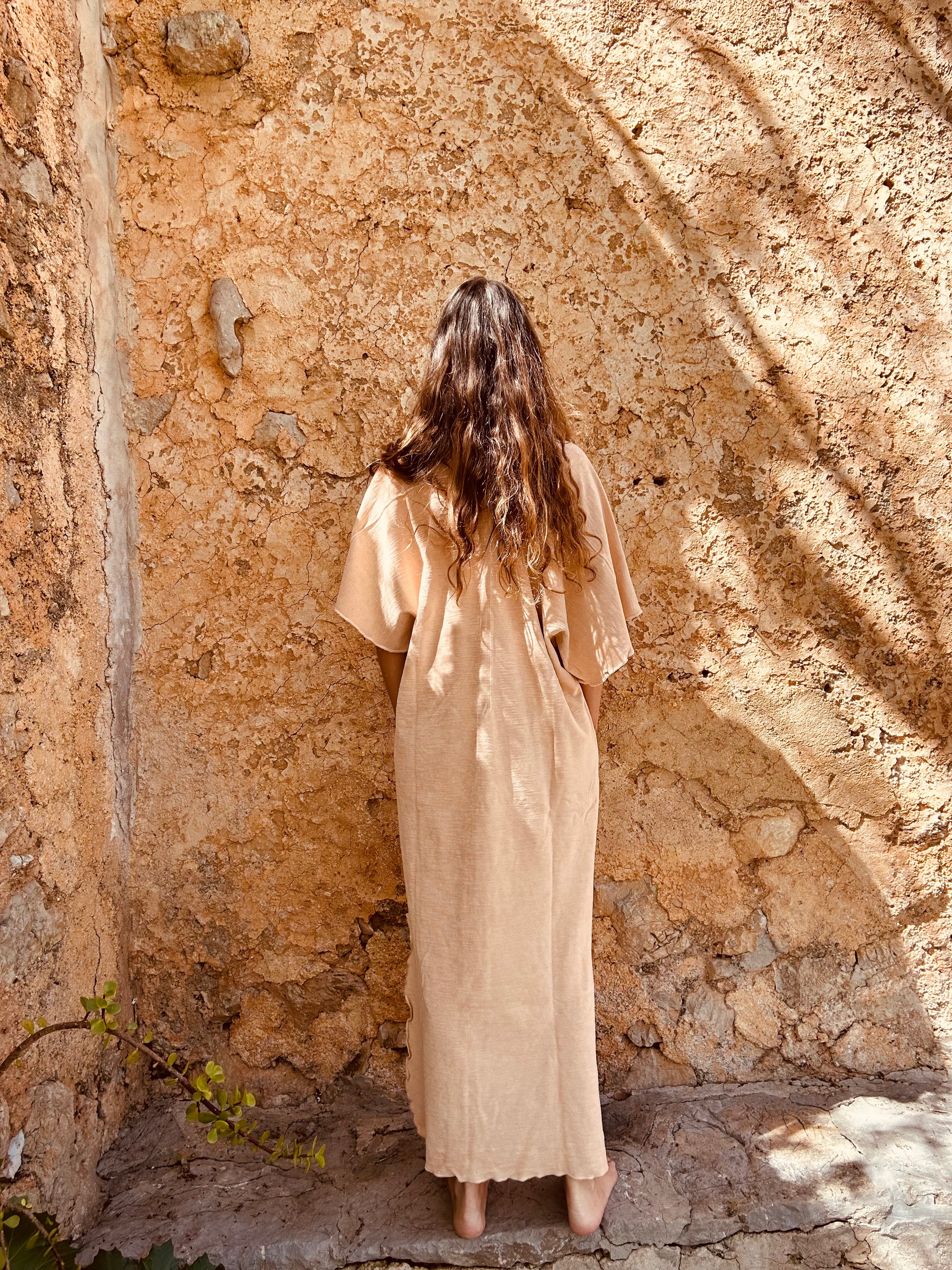 Terry cotton kaftan in Pale blush inclusive matching tote bag
