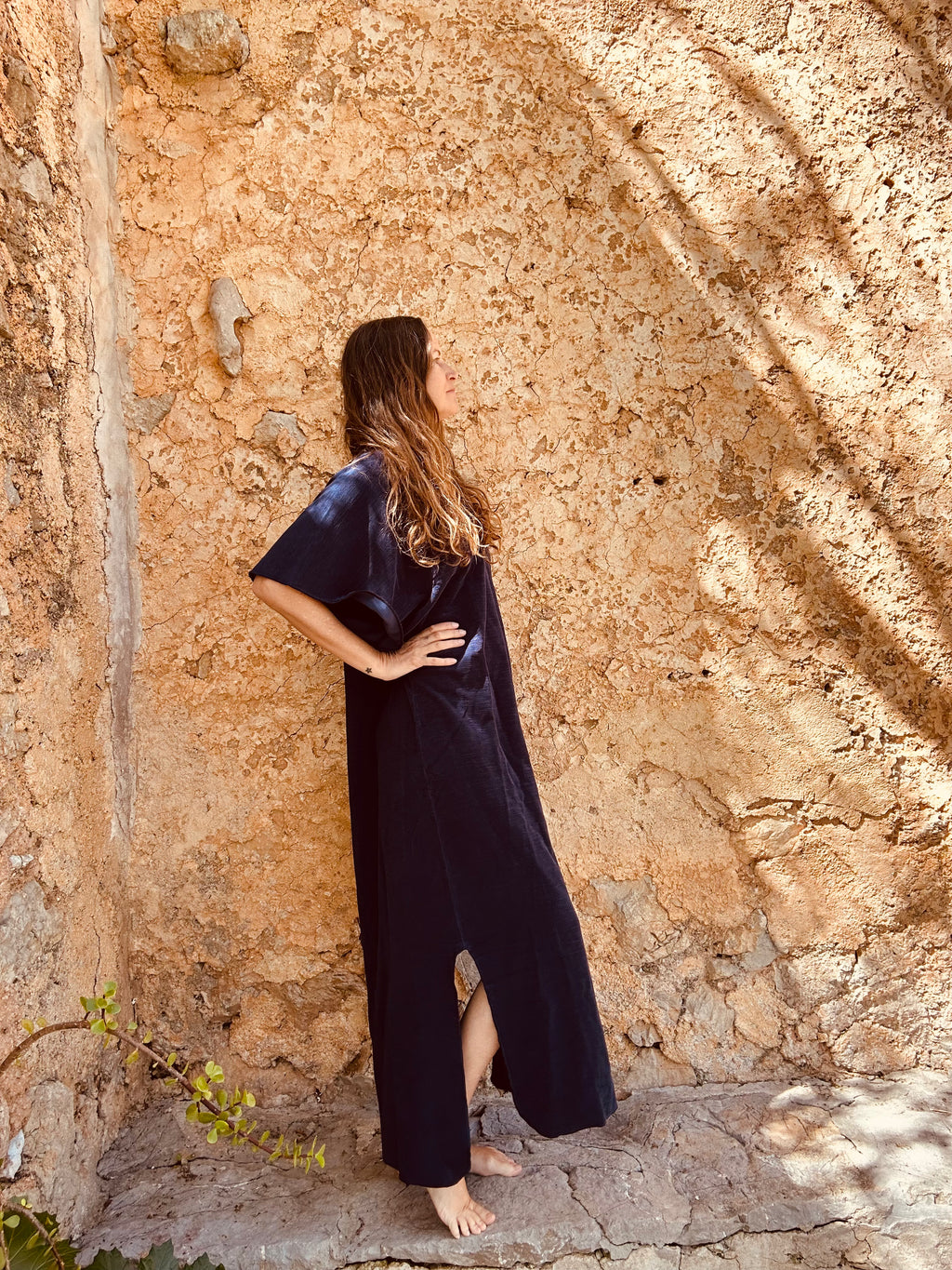 Kaftan dress,  night blue with matching tote bag