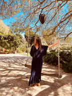Kaftan dress,  night blue with matching tote bag