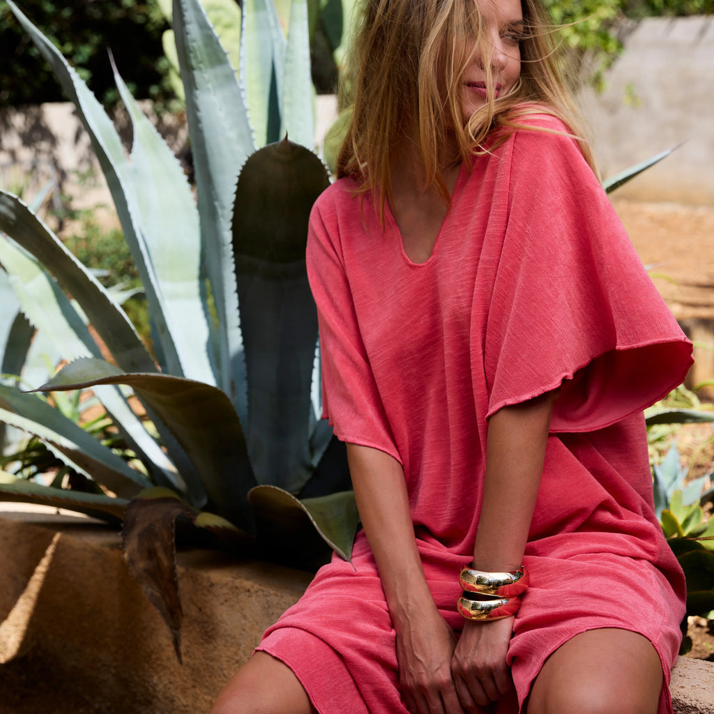 Terry cotton kaftan dress Desert rose