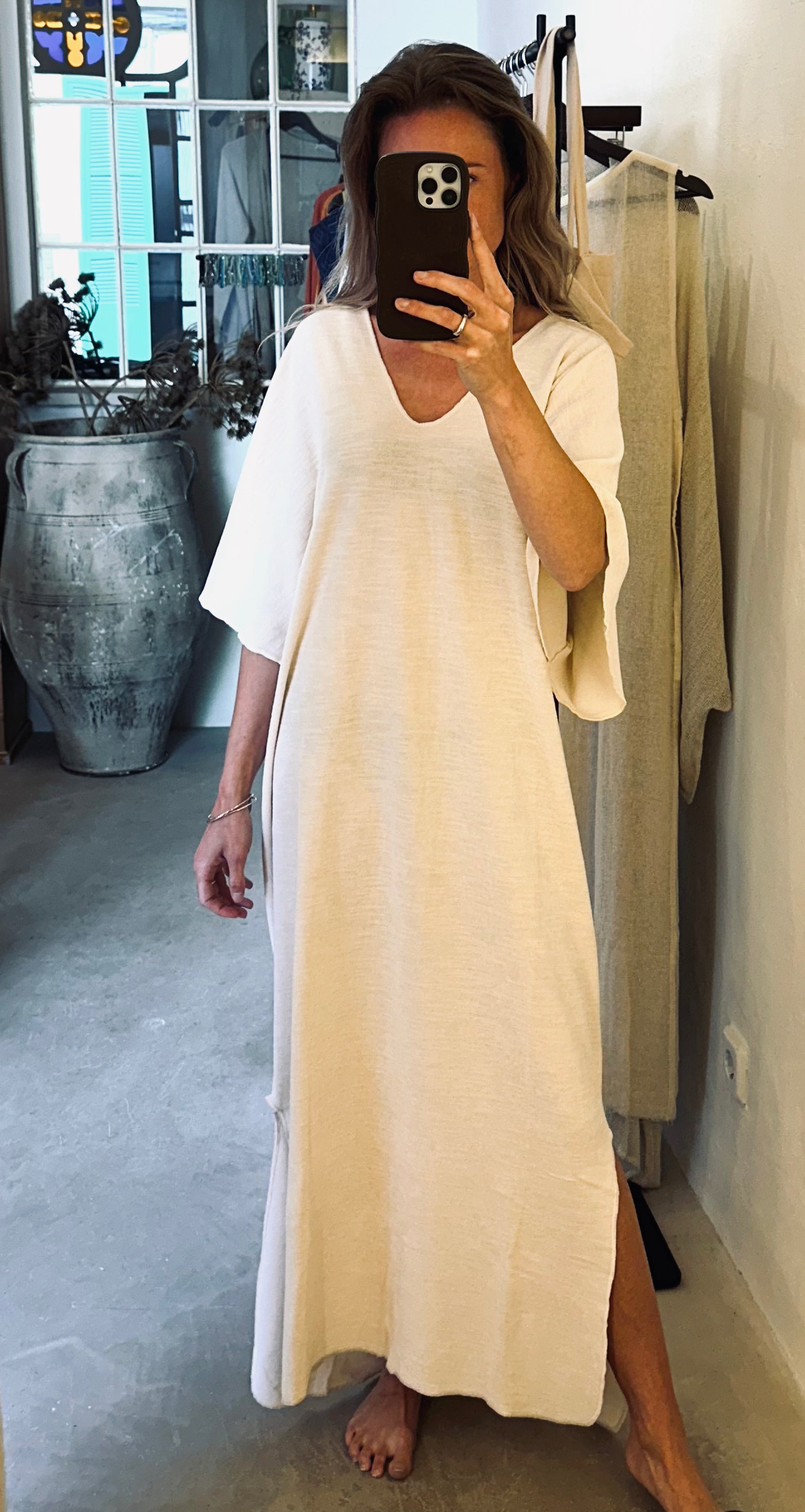 terry cotton kaftan, shell, with matching tote bag